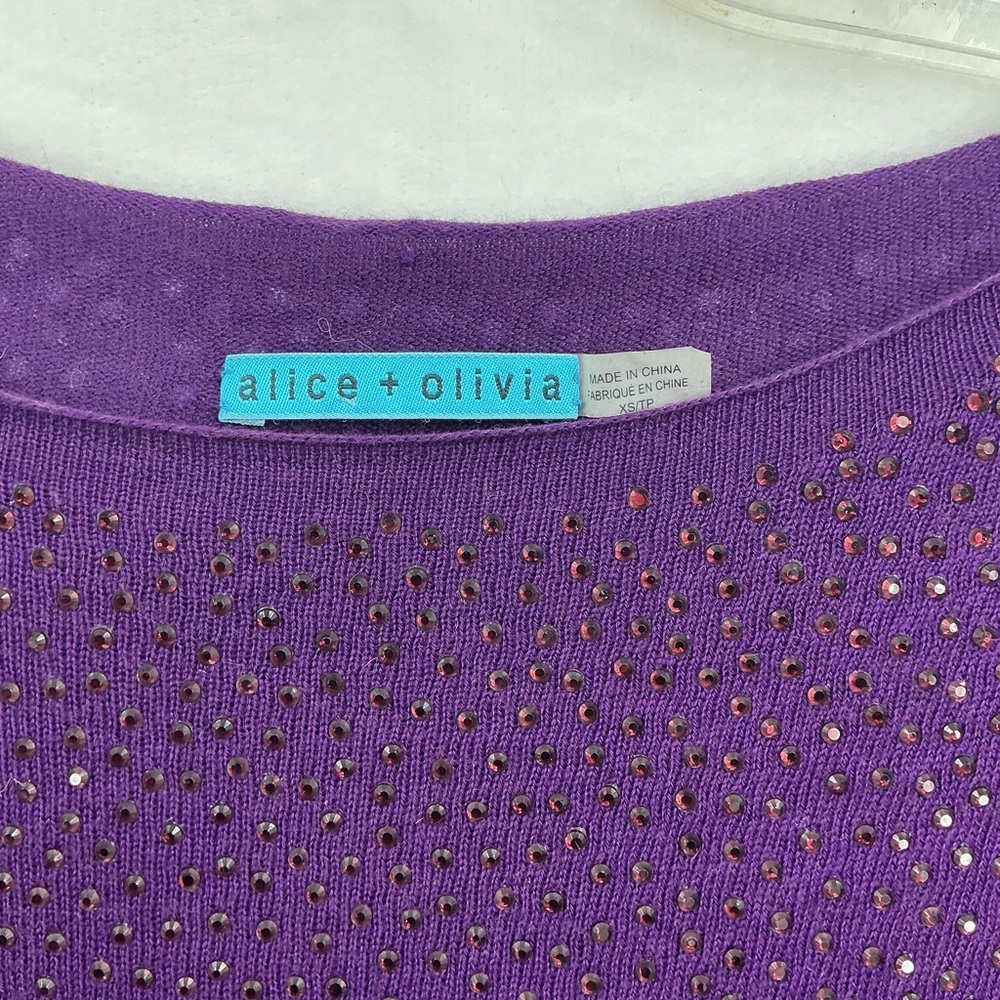Alice + Olivia Purple Rhinestone Crewneck Sweater 674 - Picture 3 of 7